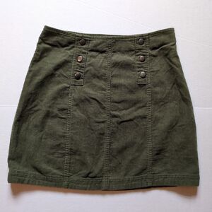 Hollister Corduroy Mini Skirt Womens XS Olive Green High-Rise Button Front Army